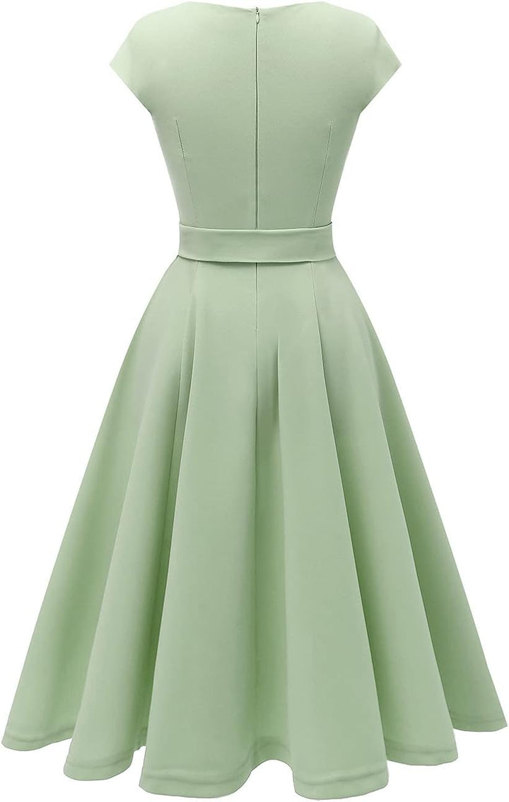 DRESSTELLS Damen Vintage Retro 1950er Cocktaikleid A-Line Swing Festlich Midilang Kleid Lightgreen M
