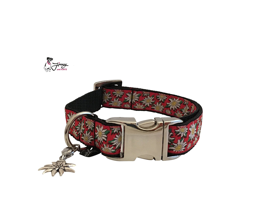 Jimmy und Katz Hundehalsband Edelweiss Rot 26-40cm x 2cm