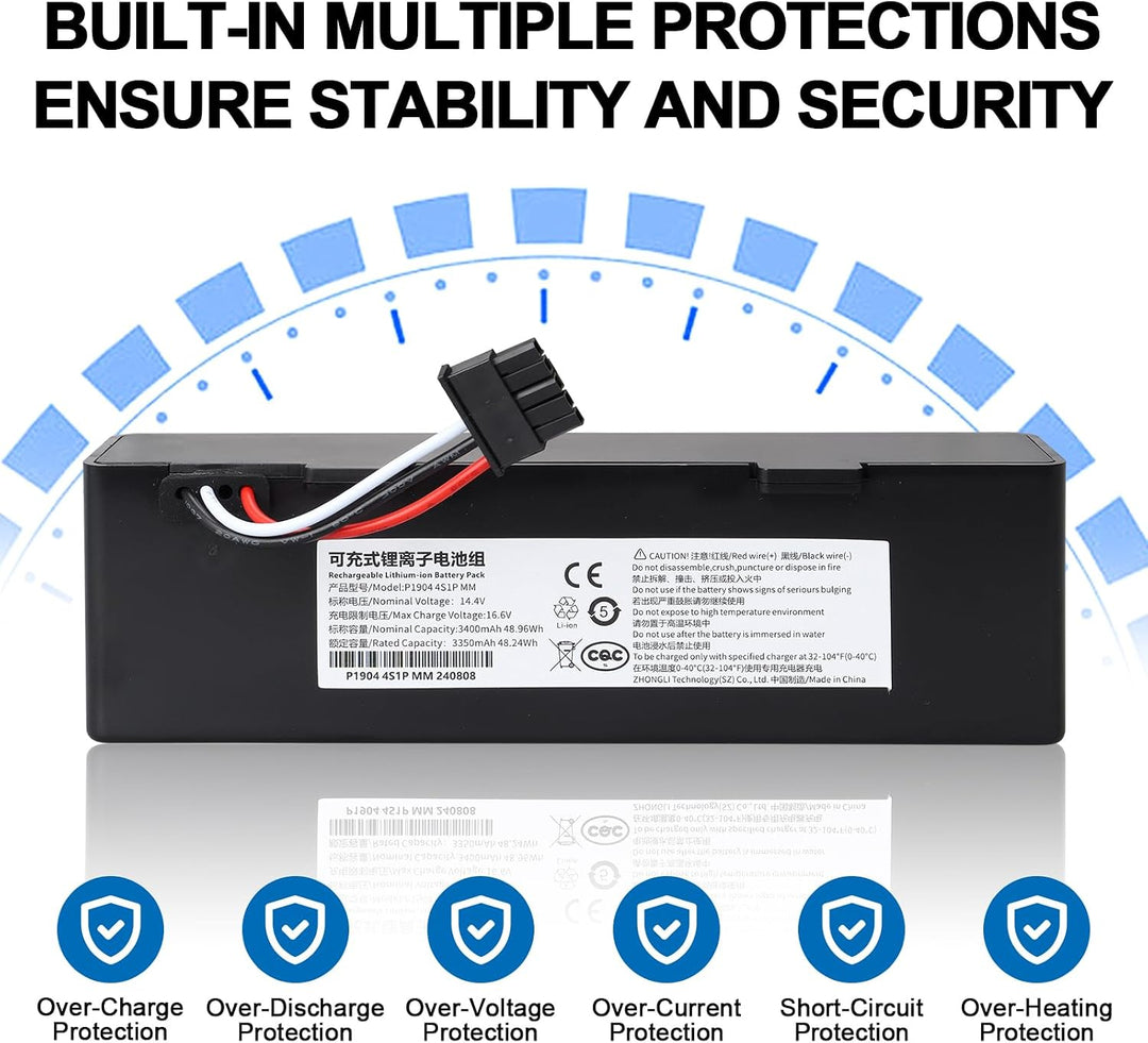 14,4 V 3400 mAh 48,96 Wh Ersatzakku für Xiaomi Mijia STYTJ02YM &amp; Mop 2S / Mop Pro/Mop P/Viomi SE V3
