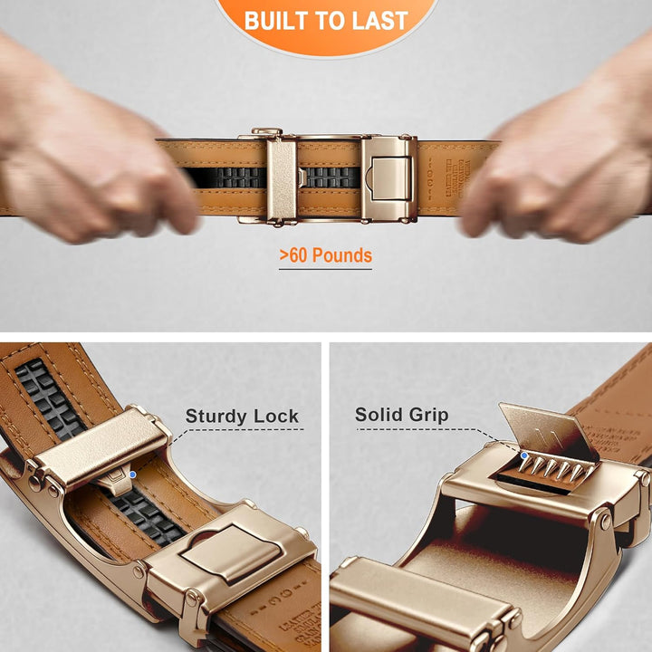 BULLIANT Gürtel Herren, Gürtel Ratsche Ledergürtel Automatikschliesse für Herren Anzug Business Klei