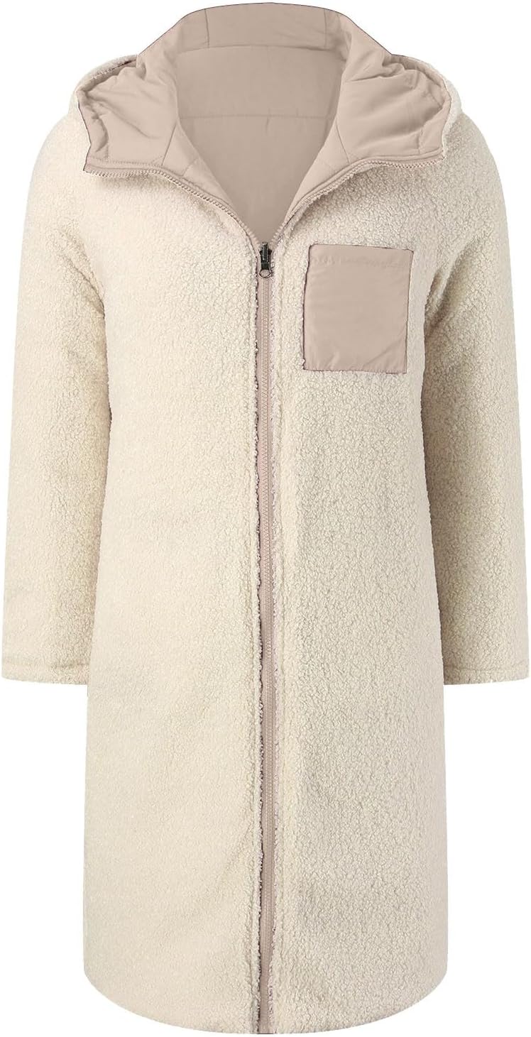 Duohropke Sherpa Jacken für Damen,Wendemantel für Damen,Damen 2023 Herbst Mode Mäntel,Damen Zip Up W