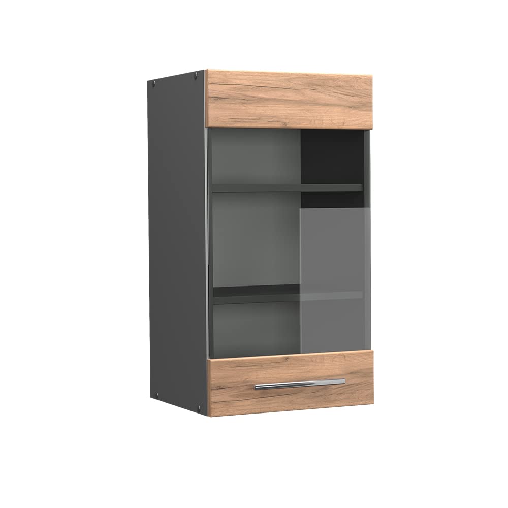 Vicco Küchenschrank Glas Fame-Line, Goldkraft Eiche/Anthrazit, 40 cm Goldkraft Eiche Hängeglasschran