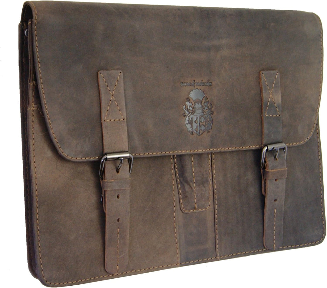 BARON of MALTZAHN Aktenmappe Collegemappe FRESENIUS, 37 cm, braun, Leder + Lederpflege