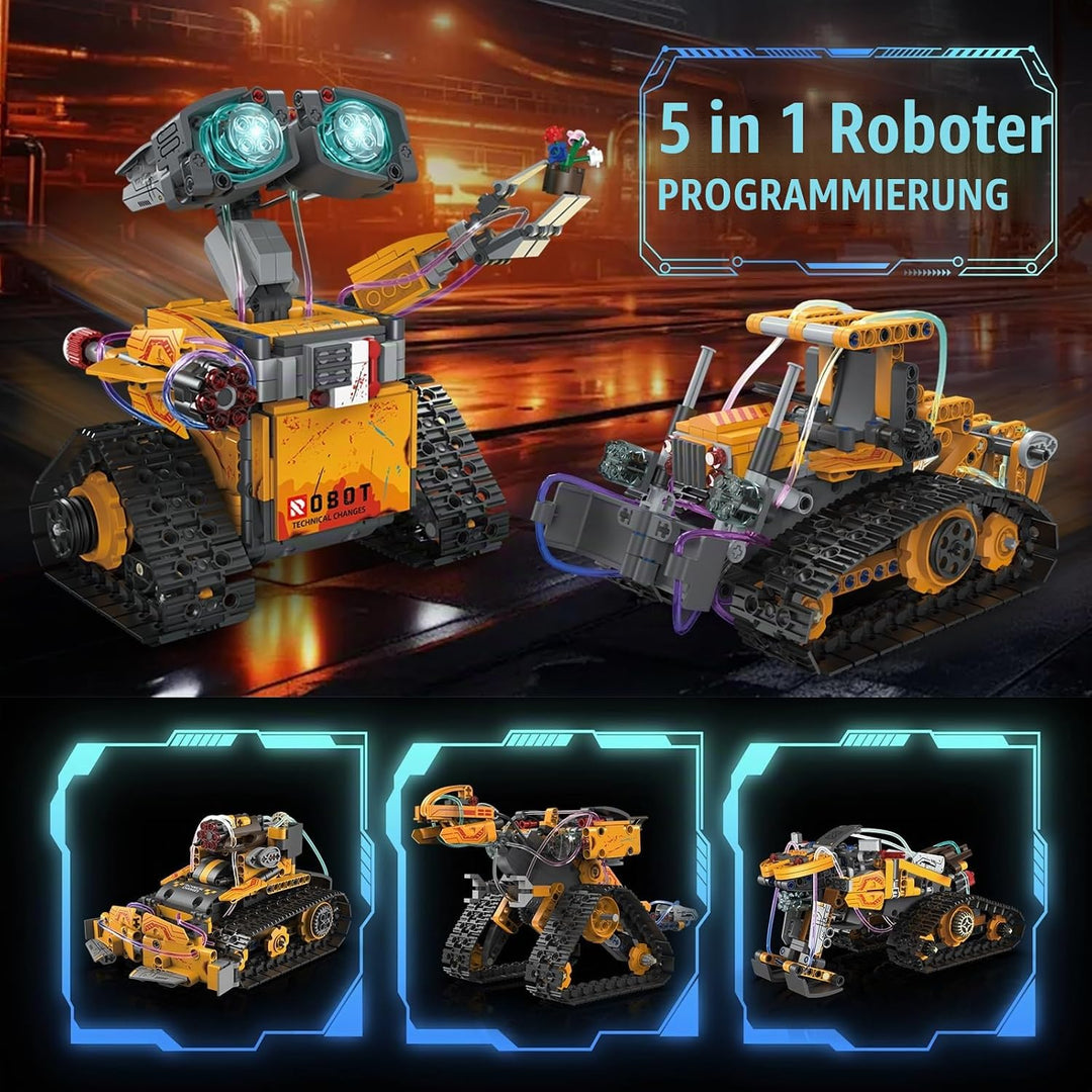 5 in 1 Technik Roboter Bauspielzeug Kinder für Jungen, STEM App &amp; Fernsteuerung Technik Spielzeug Ro