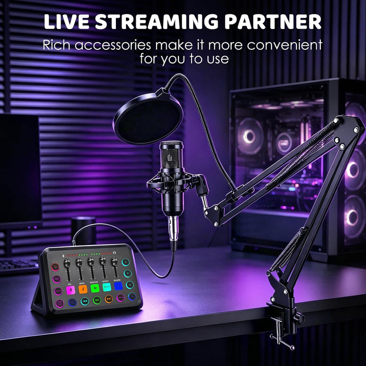 Podcast Mikrofon Set mit Audio Interface &amp; Soundkarte – BM-800 Kondensatormikrofon für Live-Streamin