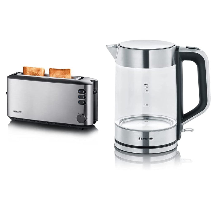 SEVERIN 3420-000 WK 3420 Wasserkocher, 2200, 1.7 liters, Glas-Edelstahl-gebürstet/schwarz & Automati
