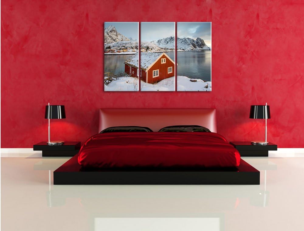 Pixxprint Fischerhaus Lofoten als Leinwandbild/Grösse: 3Teilig / Wandbild/Kunstdruck/fertig bespannt