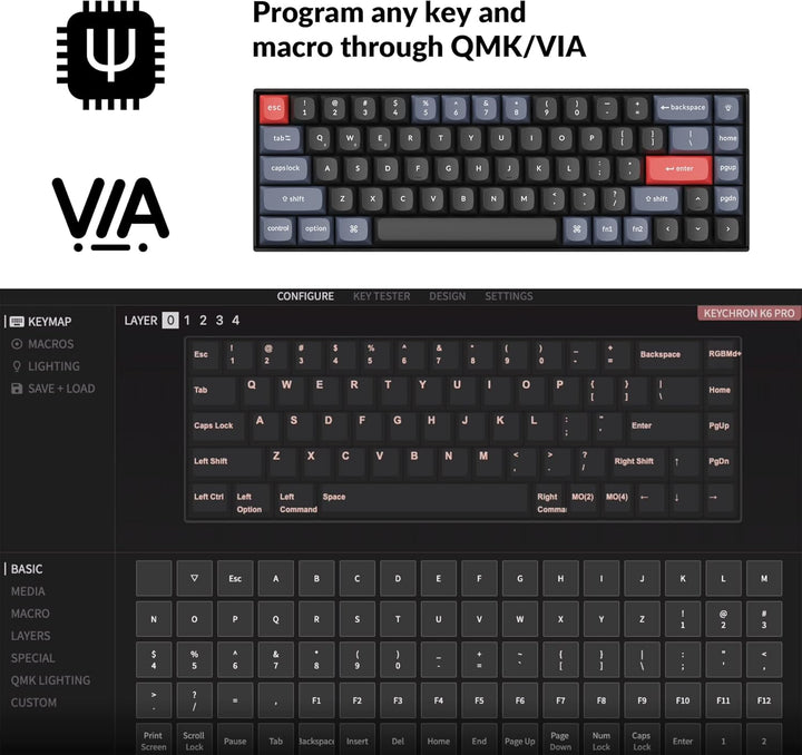 Keychron K6 Pro QMK/VIA Kabellose, mechanische Tastatur, US ANSI-Layout Hot-Swap-fähige Keychron K P