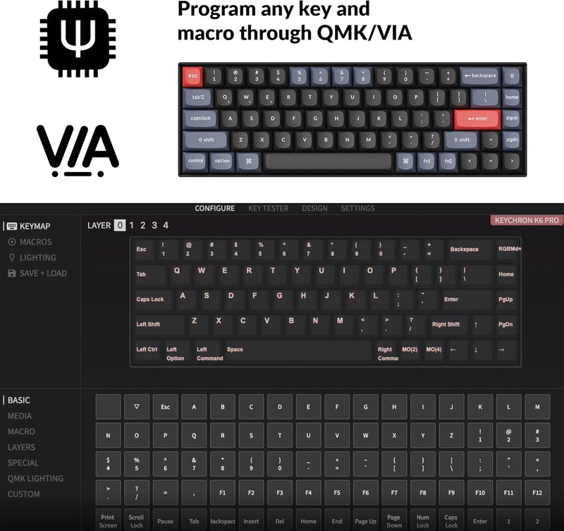 Keychron K6 Pro QMK/VIA Kabellose, mechanische Tastatur, US ANSI-Layout Hot-Swap-fähige Keychron K P