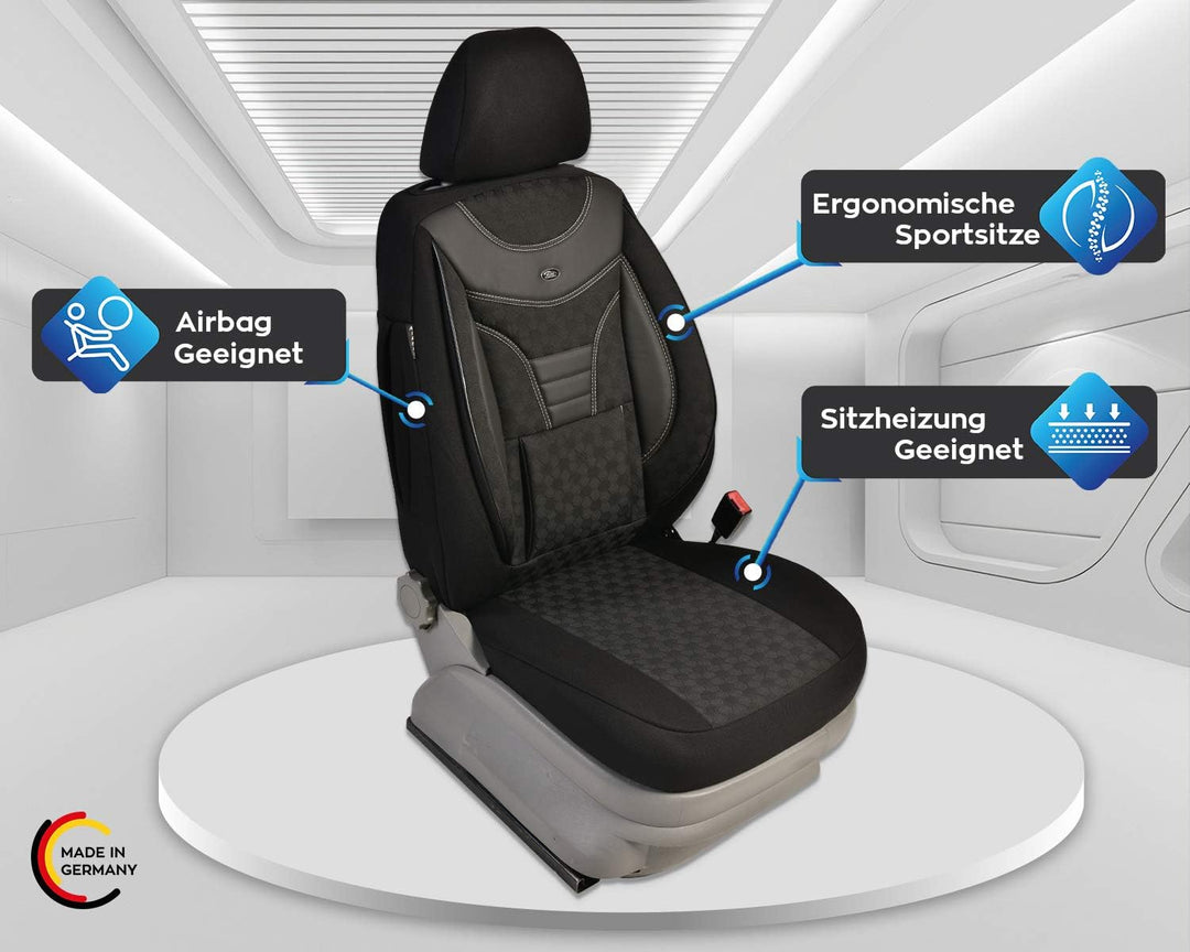 BREMER SITZBEZÜGE Mass Auto Schonbezüge kompatibel mit VW Caddy 4 Fahrer & Beifahrer Set ab 2011-202