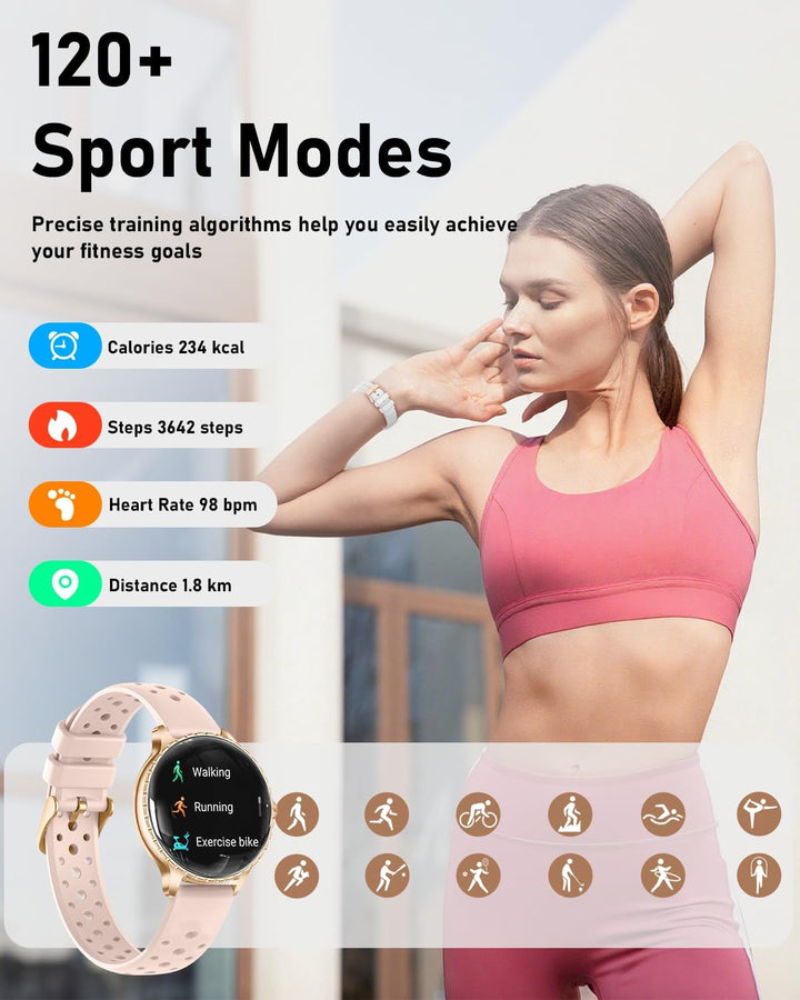 Smartwatch Damen mit Telefonfunktion,1.27" AMOLED Uhren Damen mit 24H Herzfrequenz/Schlafmonitor/SpO
