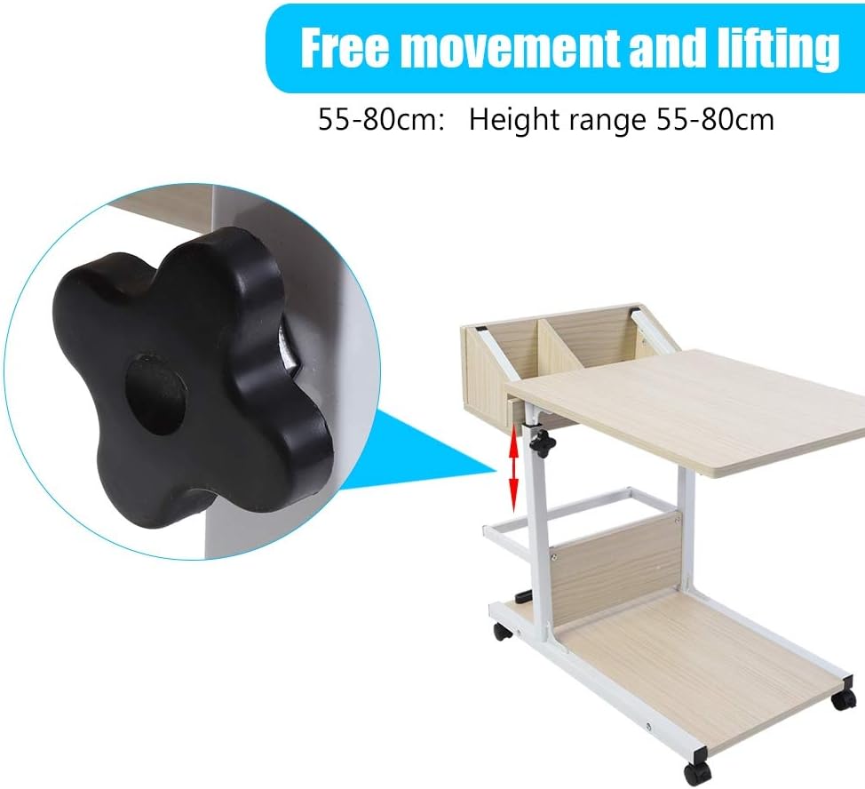 Cocoarm Betttisch Auf Rollen Abnehmbarer Laptop-Schreibtisch Mit Rollen, Schublade, Multifunktional,