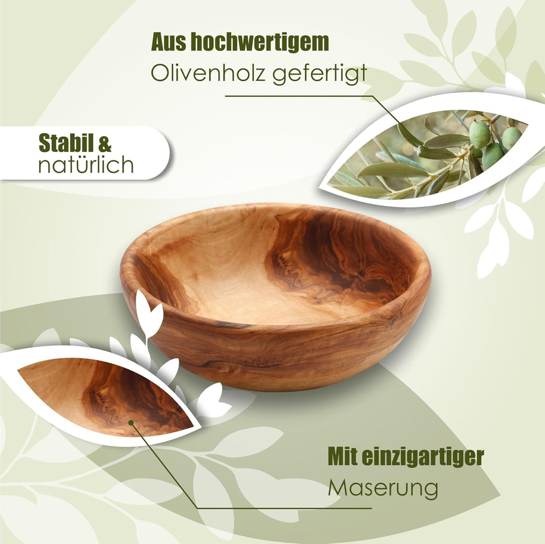 Handgefertigte Schale aus Olivenholz – 22 cm, Lebensmittelecht, antibakteriell und langlebig für Sal