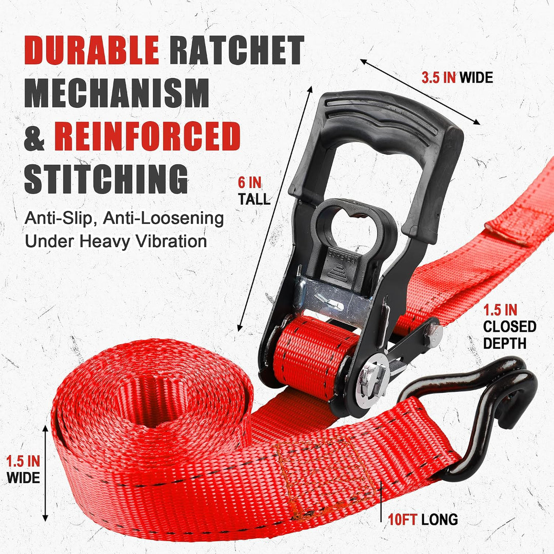 AWELCRAFT 4 Stück Ratsche Spanngurte – 1500 kg Bruchfestigkeit, 3,8 cm x 3 m, Rote Spanngurte mit ge