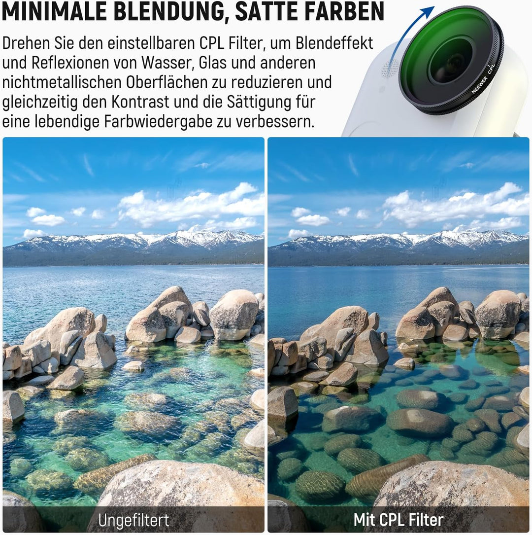 NEEWER ND Filter Set Kompatibel mit Insta360 GO Ultra (CPL/ND8/ND16/ND32), aufschraubbarer zirkulare