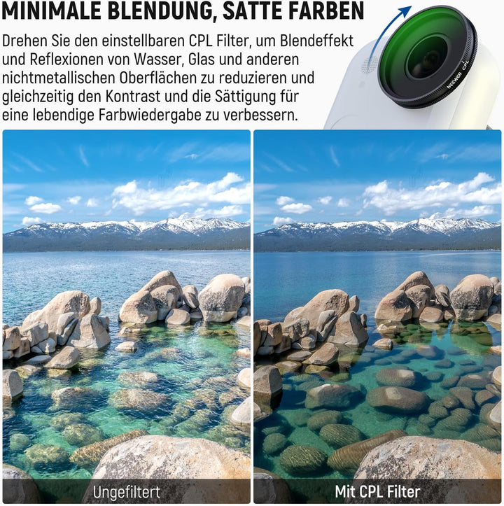 NEEWER ND Filter Set Kompatibel mit Insta360 GO Ultra (CPL/ND8/ND16/ND32), aufschraubbarer zirkulare