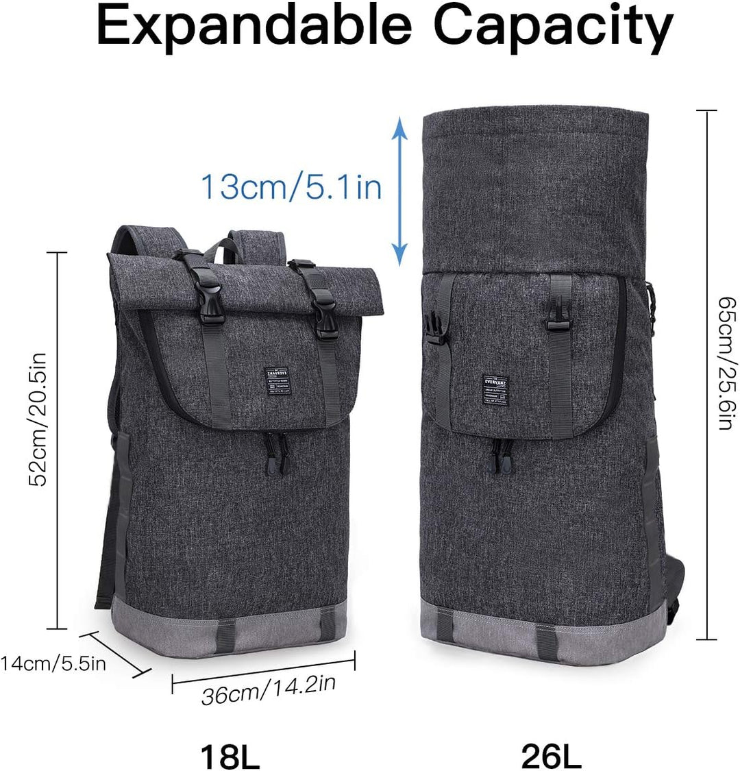 EverVanz Laptop-Rucksack, Damen & Herren Roll Top Wasserdichter Wanderrucksack, Leichter, Lässiger R