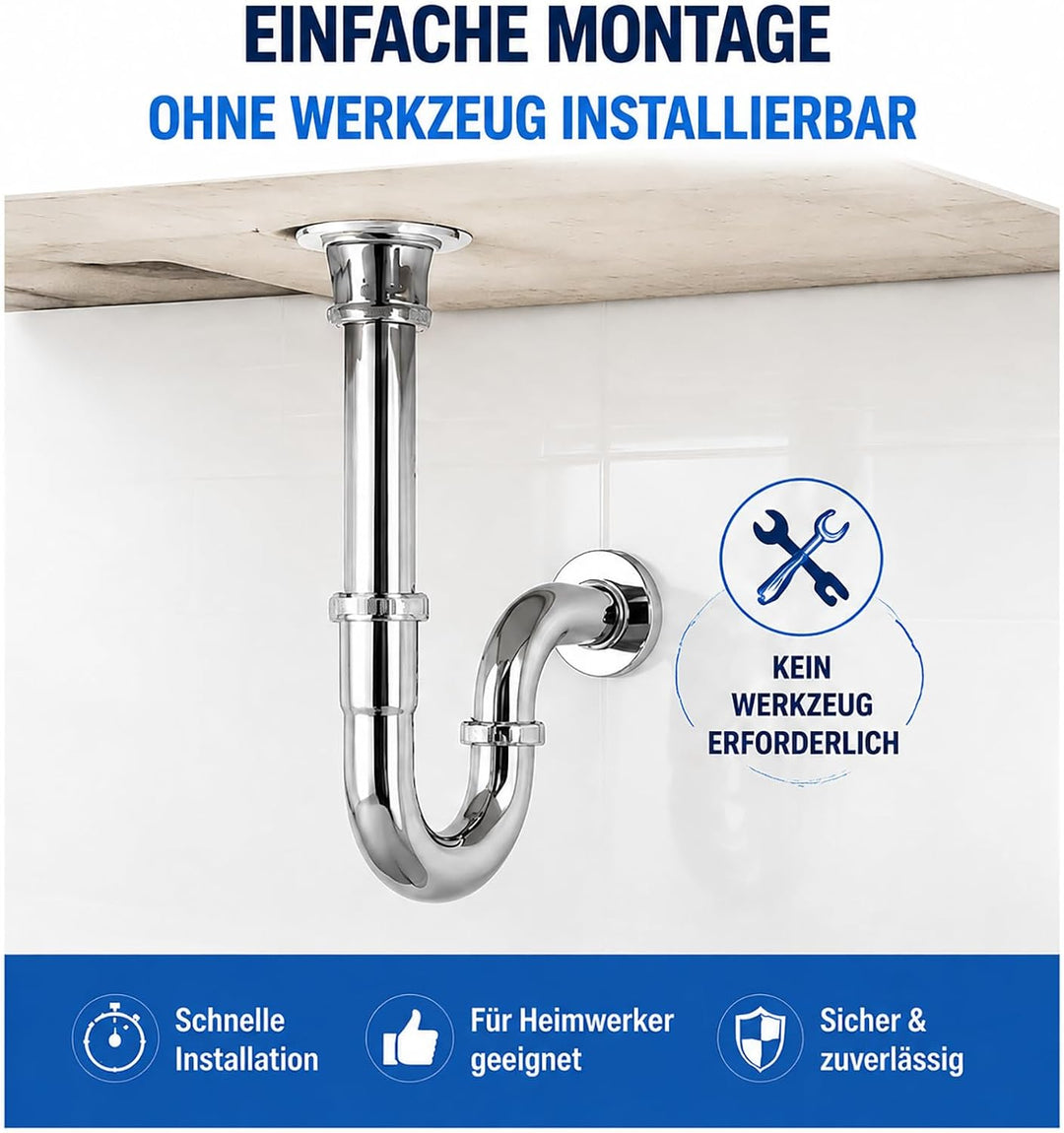 Universal Siphon Waschbecken 200mm Extra Lang G1-1/4" Edelstahl Abflussrohr, Ablaugarnitur Waschbeck