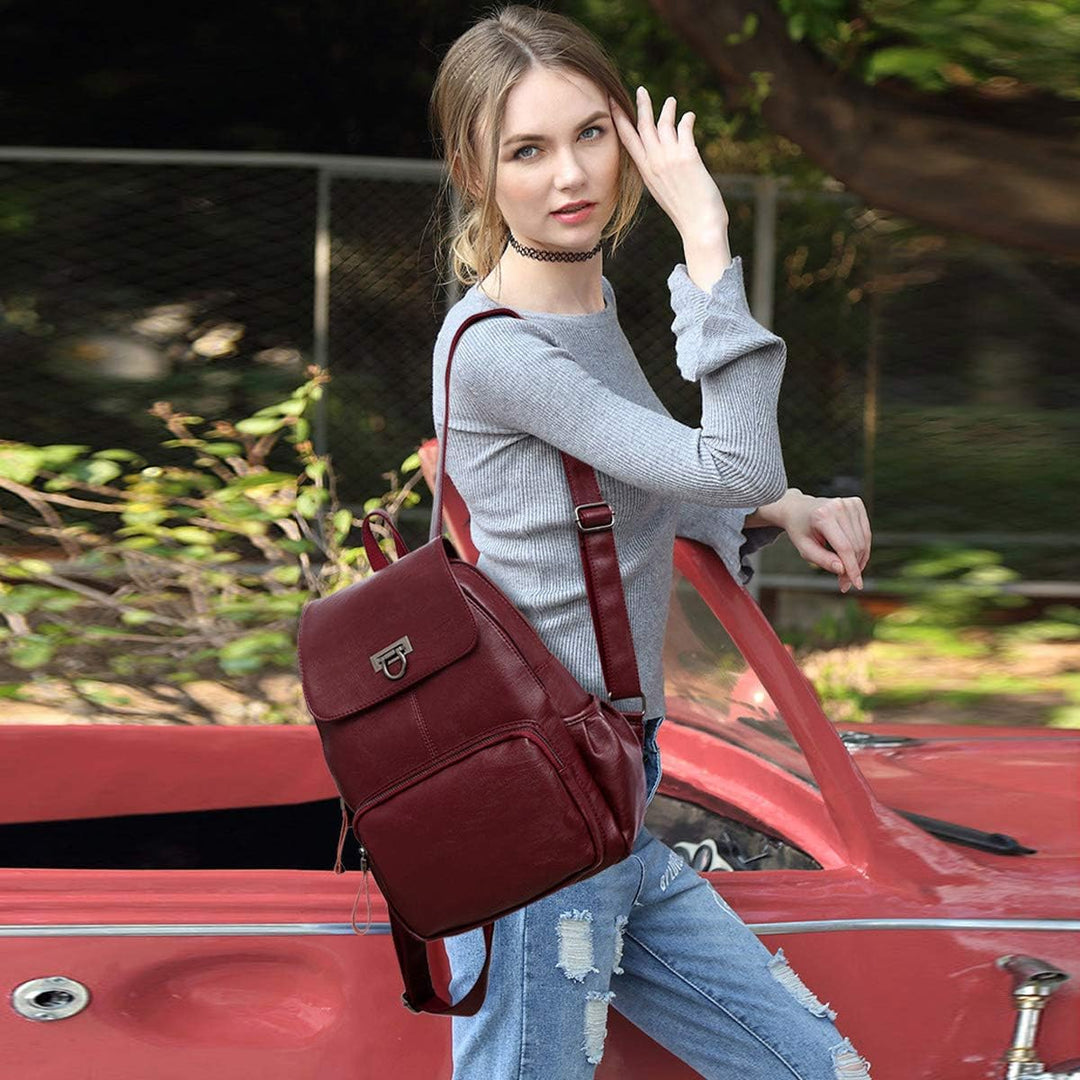 NICOLE & DORIS Damen Lederrucksack Lässiger Damenrucksack für Damen Rucksackbeutel für Damen Weinrot