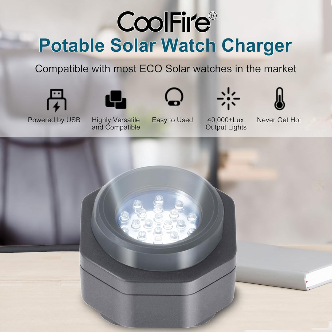 CoolFire - Typ-C UV-freies Solaruhr-Schnellladegerät für alle Eco-Solaruhren für Herren, Reloj Hombr