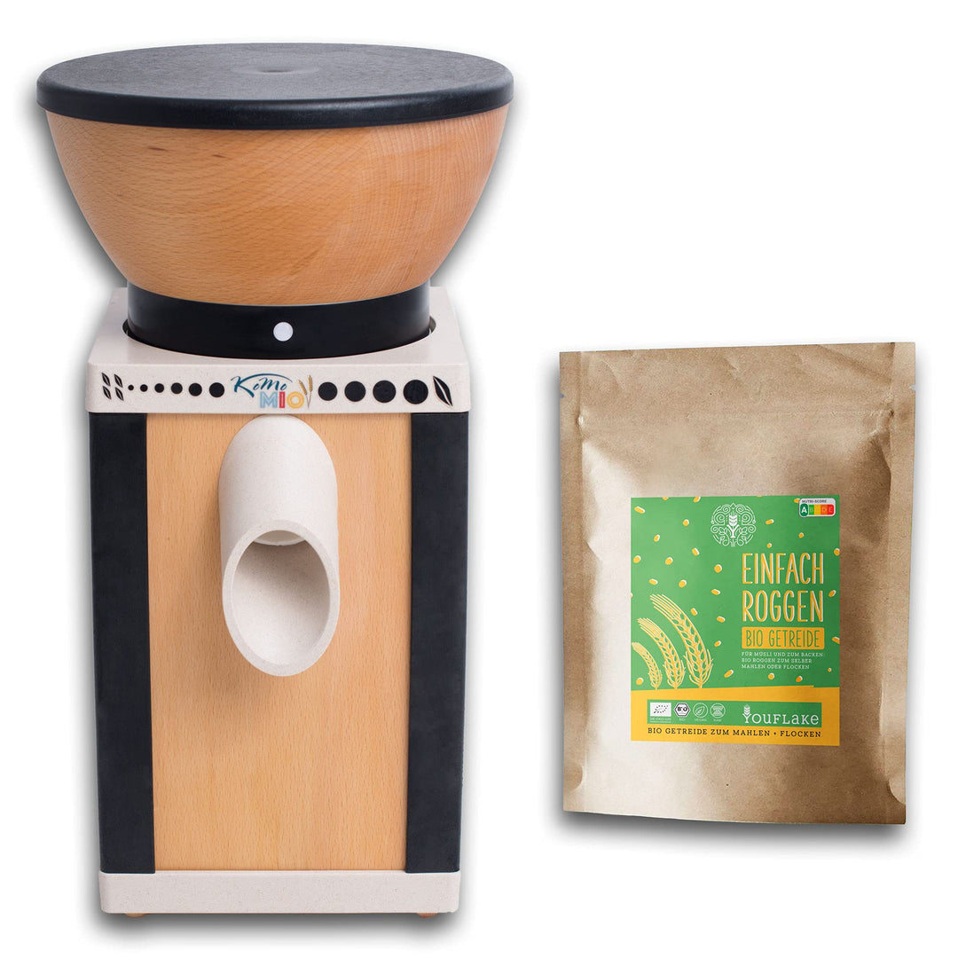 KoMoMio Schwarz | Made in Austria | Edelkorund und Keramik Mahlstein | + 2,5 kg Bio Roggen KoMoMio S