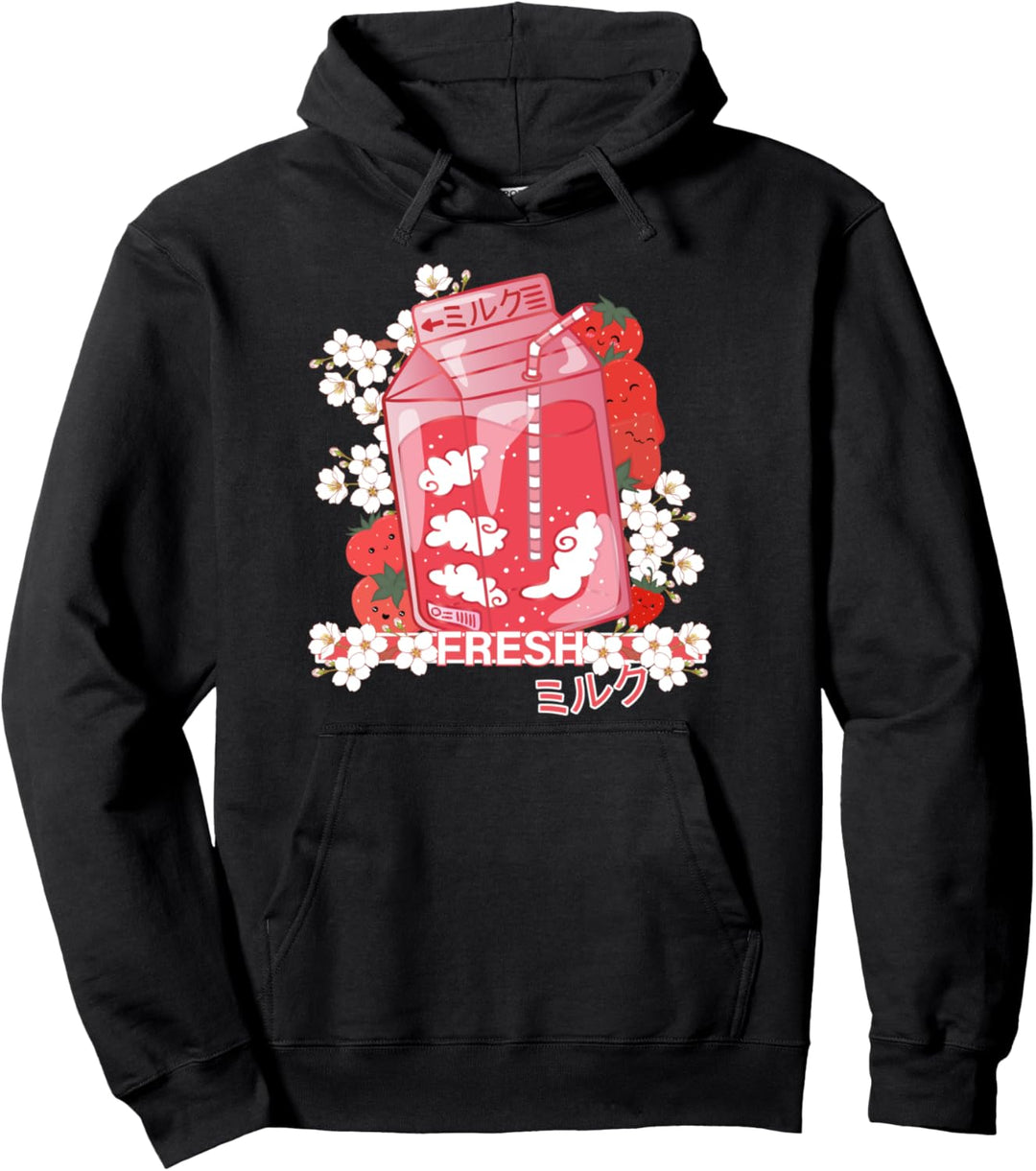 Kawaii Manga Strawberry Milk - Kawaii Japanische Erdbeeren Pullover Hoodie