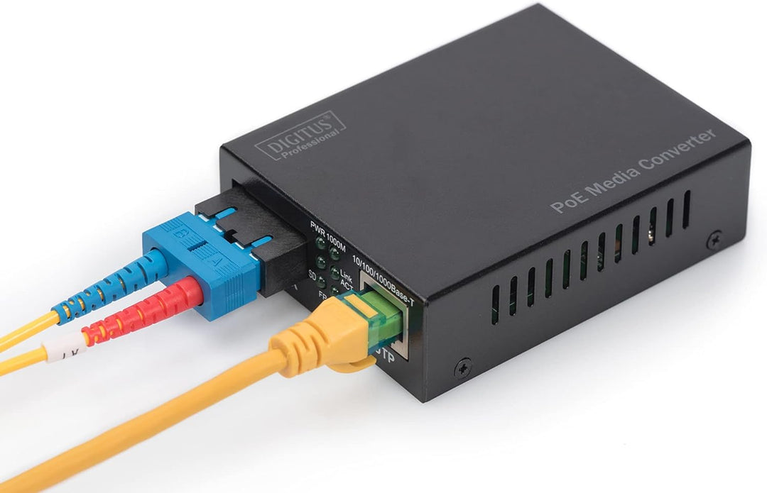 DIGITUS Medienkonverter - SM - Gbit Ethernet - RJ45 / SC - 1310nm Wellenlänge - Bis 20km - Mit PoE-I