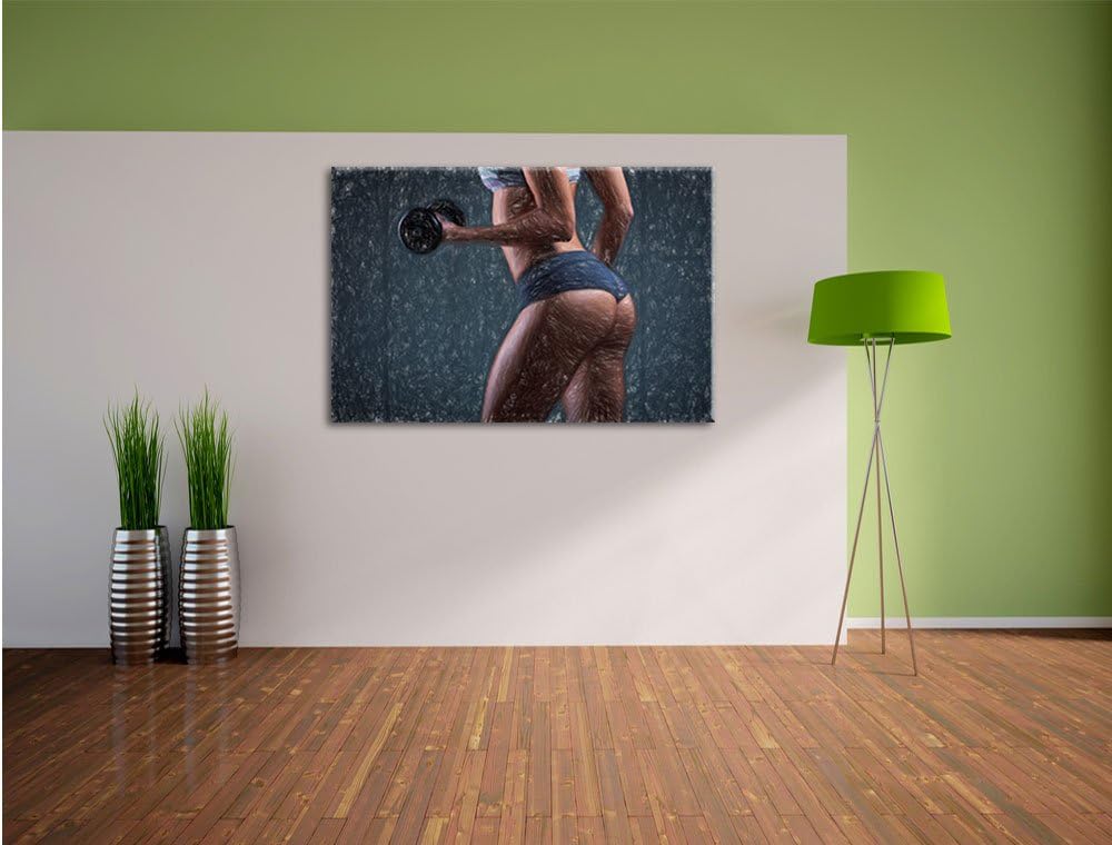 Pixxprint sportliche Frau mit Hanteln als Leinwandbild/Grösse: 100x70 / Wandbild/Kunstdruck/fertig b