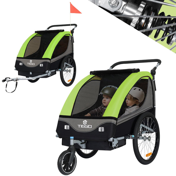 Tiggo S2 Kinderanhänger mit Federung Jogger 2 in 1 Kinder Buggy fahrradanhänger Anhänger 360° Drehba
