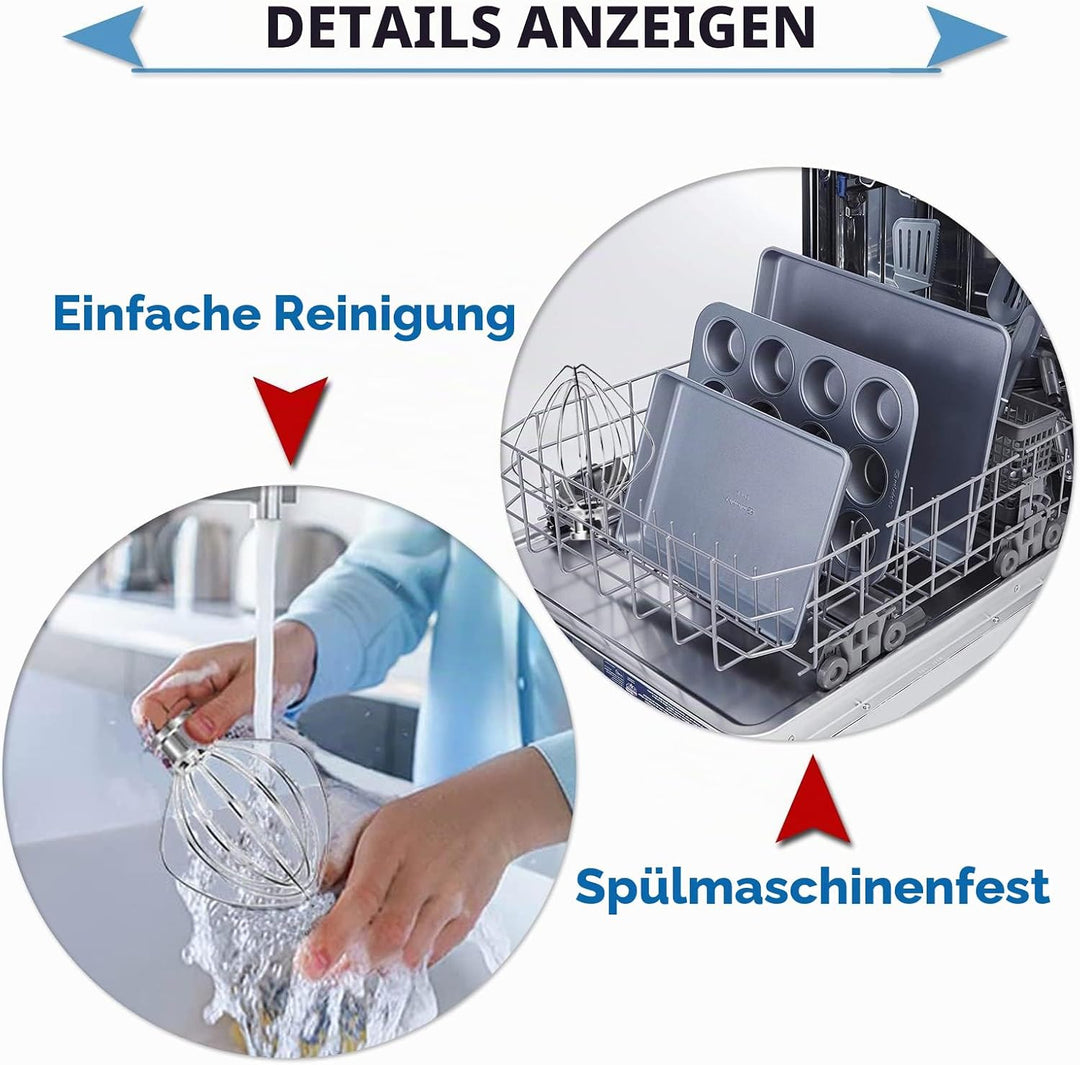 Edelstahl-Schneebesen für KitchenAid 4,5 und 5 Quart Mittelgrosse Küchenmaschinen mit kippbarem Moto