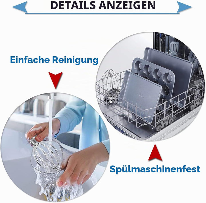 Edelstahl-Schneebesen für KitchenAid 4,5 und 5 Quart Mittelgrosse Küchenmaschinen mit kippbarem Moto