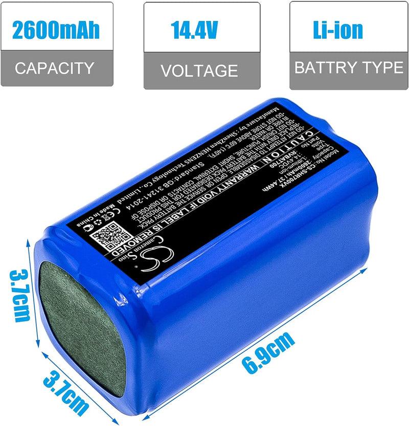 2600mAh RVBAT700 Ersatz Akku Kompatibel mit Shark ION Robot 700, ION Robot 720, ION Robot 750, ION R