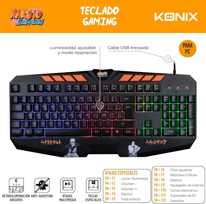 Konix Naruto Shippuden Kabelgebundene Gaming-Tastatur mit QWERTZ-Membran - Anti-Ghosting - 1,7 m Kab