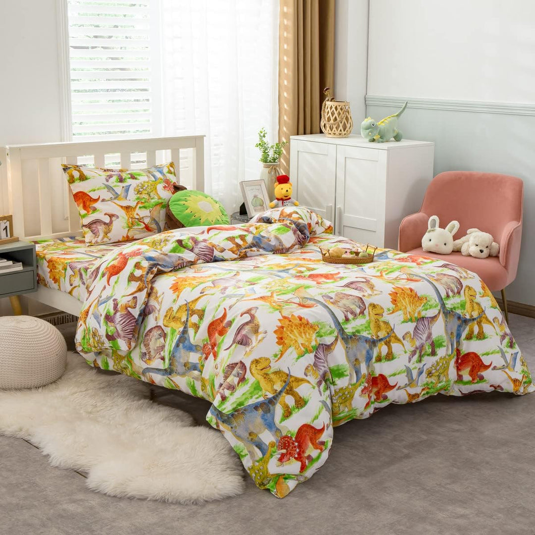 Bettwäsche-Set für Kinder, Cartoon-Dino, 200 x 200 cm, Dinosaurier-Jungen, Bettbezug für Mädchen, Ki