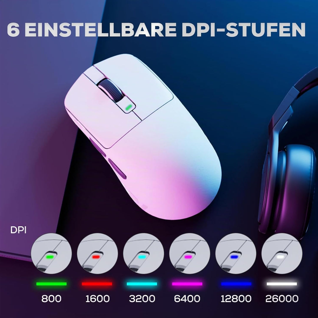 RK ROYAL KLUDGE M3 Gaming Maus Kabellos, 47g Ultralight, 30K DPI PAW3950 Optical Sensor, 8K Polling,