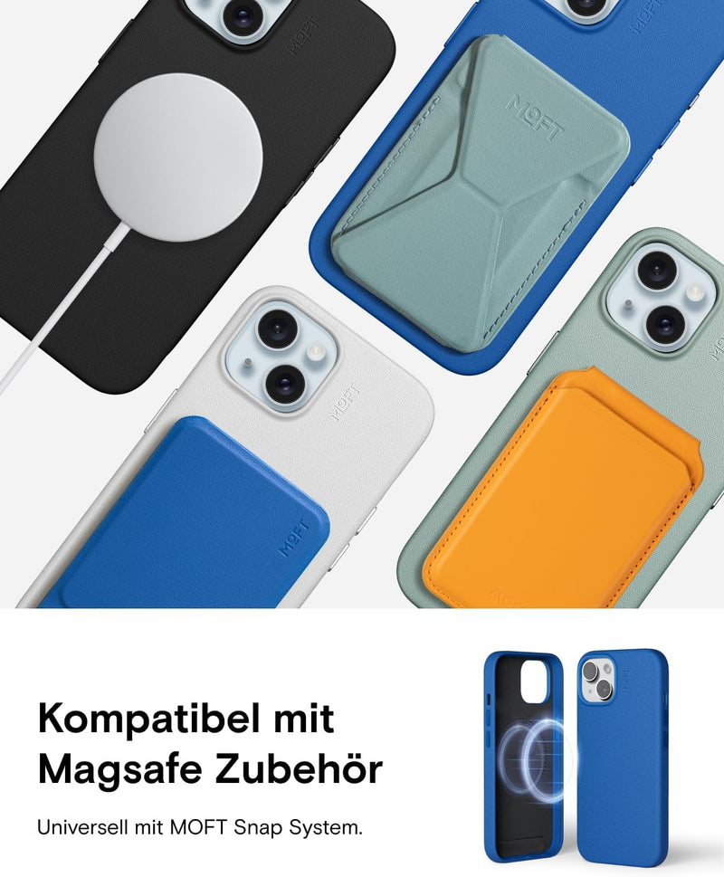 MOFT Magnetische Hülle für iPhone 15 Plus Kompatibel mit MagSafe, MOVAS Vegane Lederhülle, Weiches B