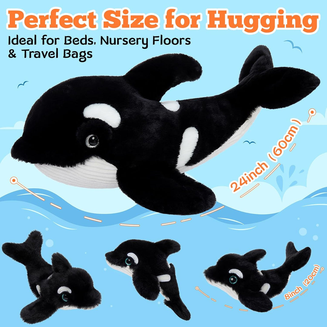 MorisMos gross Orca Plüschtier Stofftier, 60cm lang riesen Orca Wal Kuscheltier mit Babys im Bauch,