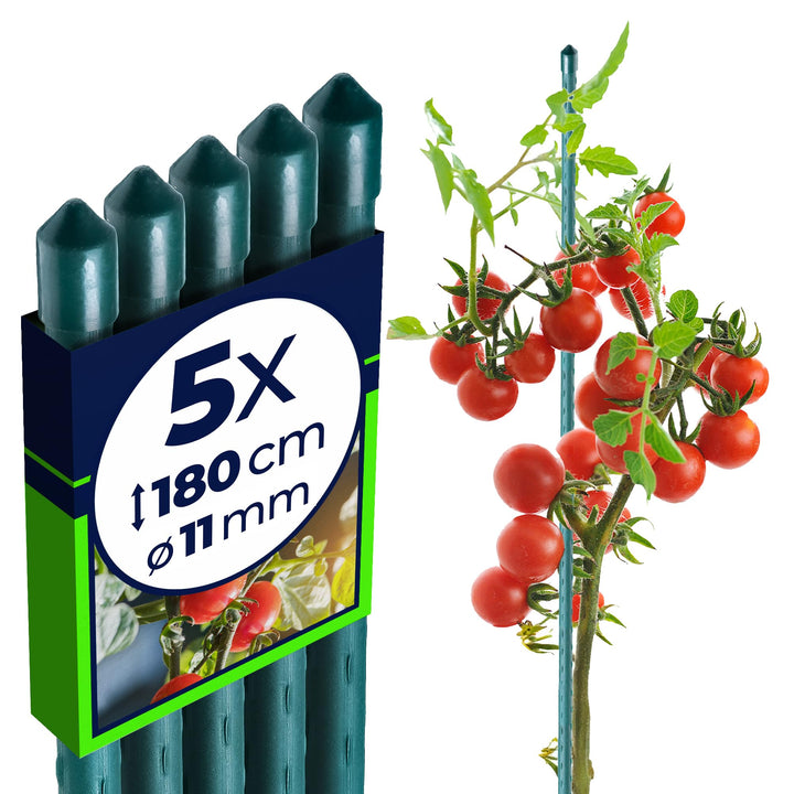 KADAX Pflanzstäbe 180 cm x 11 mm, 5er Set – Beschichteter Stahl Rankstab, Pflanzenstütze & Tomatenst