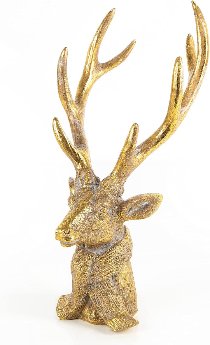 Logbuch-Verlag Grosser Hirsch Kopf mit Geweih Gold edel exklusiv Büste Weihnachten Dekoobjekt zum Hi