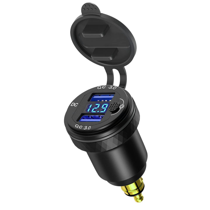 DIN Powerlet Stecker auf Dual Quick Charge 3.0 USB Ladeadapter mit Voltmeter und Schalter für Motorr