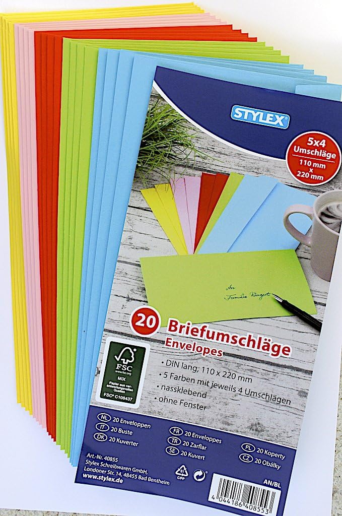 200 (10x 20Stk) farbige Briefumschläge Din lang Kuvert