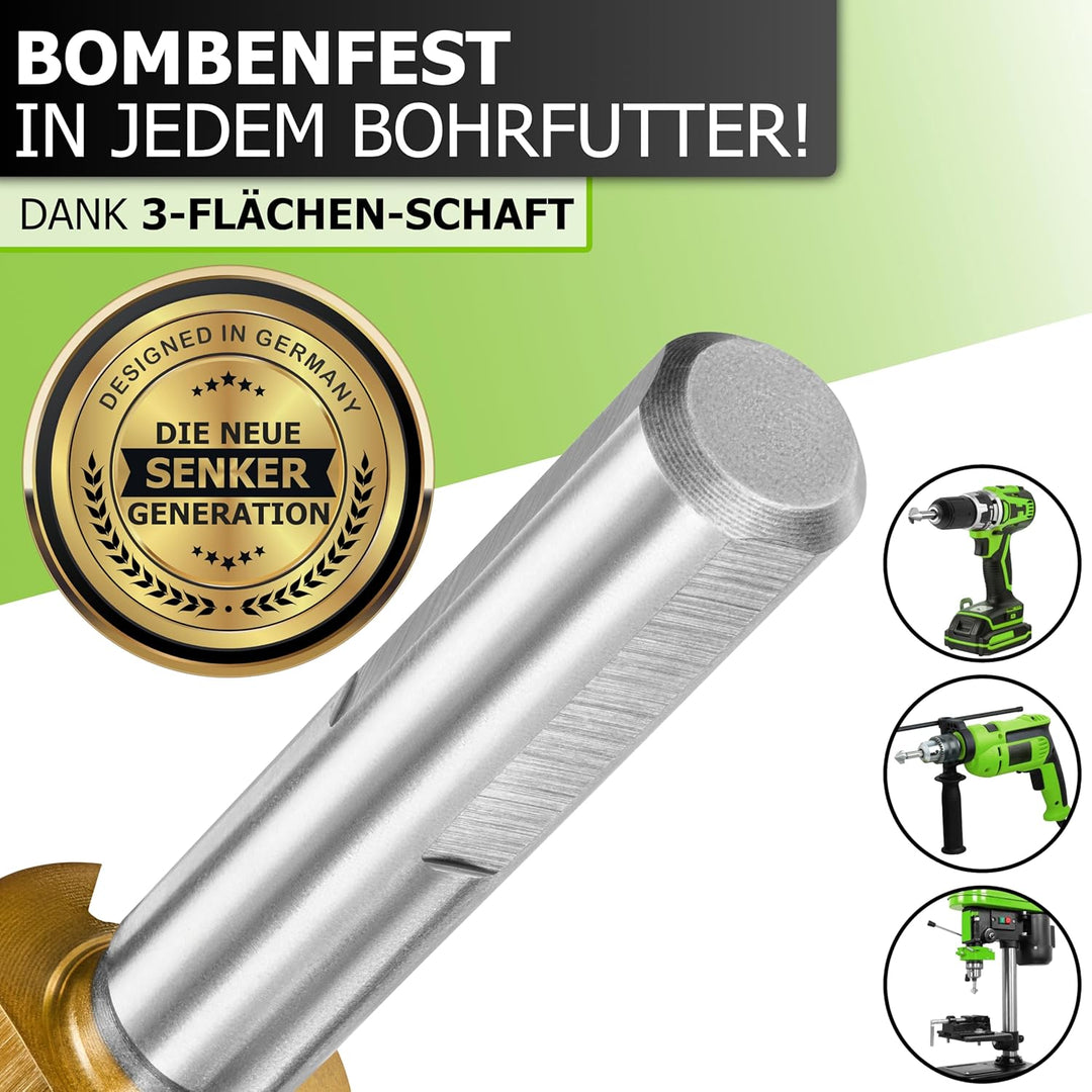 Pinava® Kegelsenker Set HSS CutX [3-Flächen-Schaft für bombenfesten Halt] - Scharfer & Präziser Senk