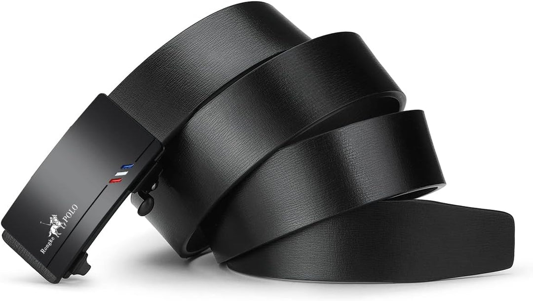 Oyifan Schwarzer Ledergürtel für Herren, automatische Ratschengürtel, Kleid, lässiger Gürtel, bequem