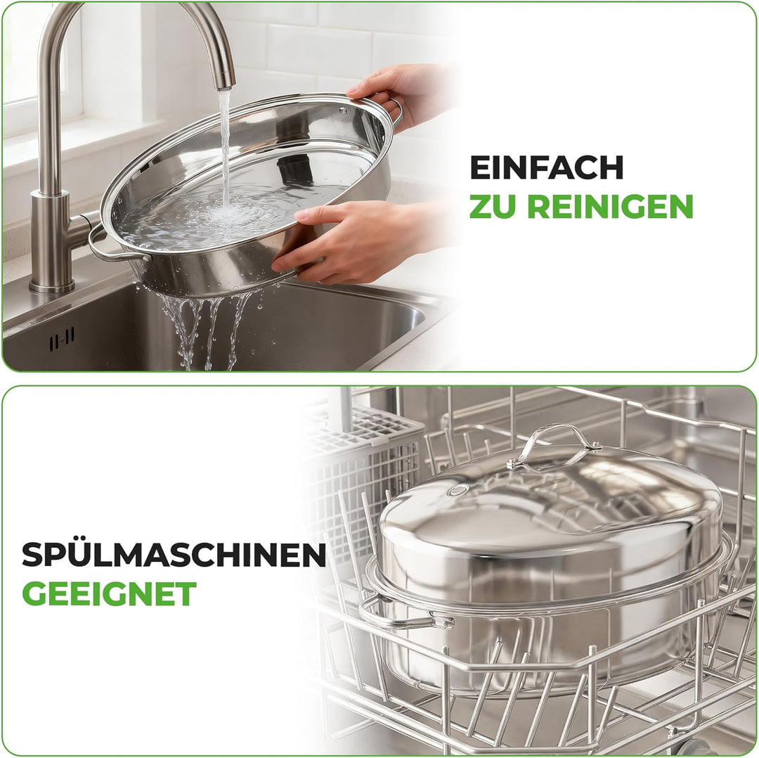 Nutrichef Bräter, Bräter Gusseisen, 50 cm- Bräter mit Deckel Backofengeeignet, Bräter Induktion, Sch