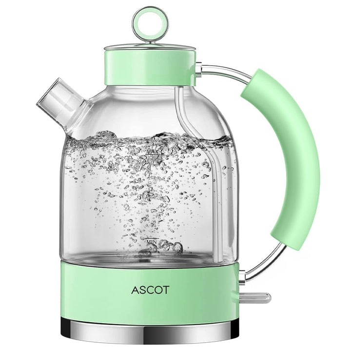 Wasserkocher Glas, ASCOT Elektrischer Wasserkocher Edelstahl, 2200W, 1,5L, leiser Schnellkochkessel,