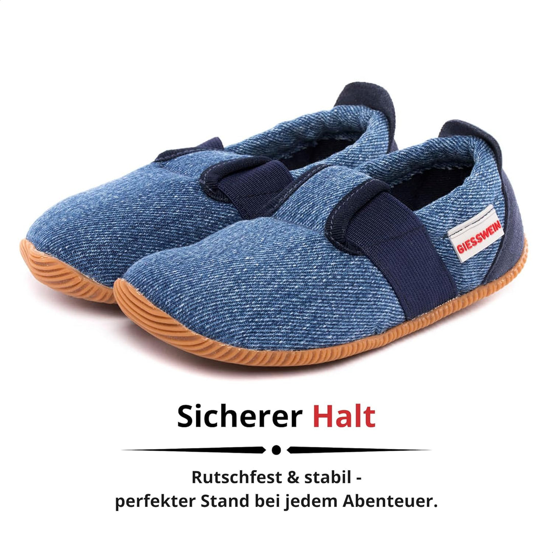 GIESSWEIN Kinder Hausschuhe Söll Slim-Fit - Baumwoll Slippers für Mädchen & Jungen, rutschfeste Kind
