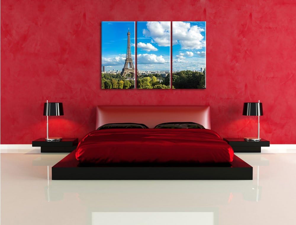 Pixxprint Riesiger Eiffelturm in Paris als Leinwandbild/Grösse: 3 Teilig (120x80) cm/Wandbild/Kunstd