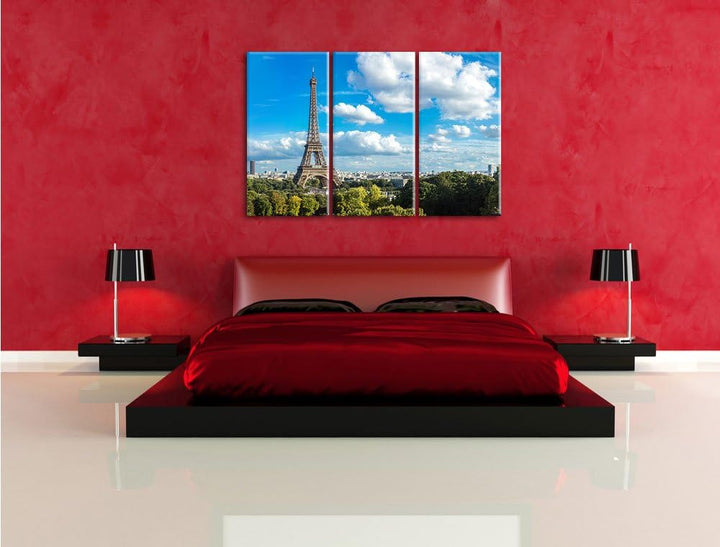 Pixxprint Riesiger Eiffelturm in Paris als Leinwandbild/Grösse: 3 Teilig (120x80) cm/Wandbild/Kunstd