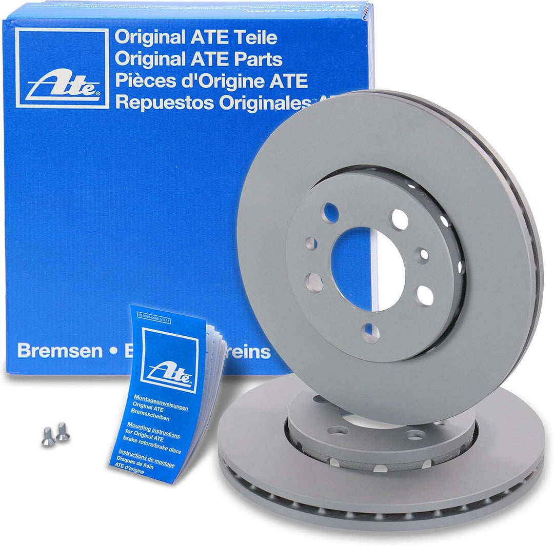 ATE Bremsenset Vorderachse inkl. Bremsscheiben vorne Ø 256 mm belüftet und Bremsbeläge vorne + Warnk