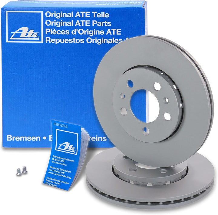 ATE Bremsenset Vorderachse inkl. Bremsscheiben vorne Ø 256 mm belüftet und Bremsbeläge vorne + Warnk